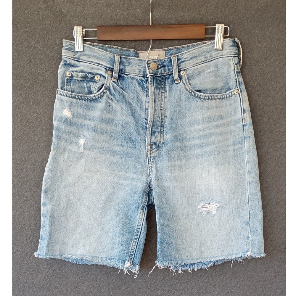 Everlane The Cheeky Long Shorts High Rise Light Wash‎ Raw Hem Button Fly Size 26